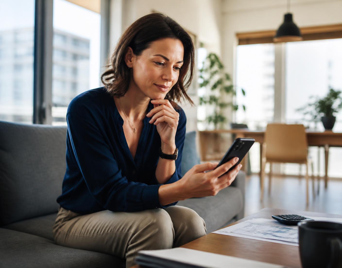 A Capitalix customer reviewing her accounts on a smartphone at home